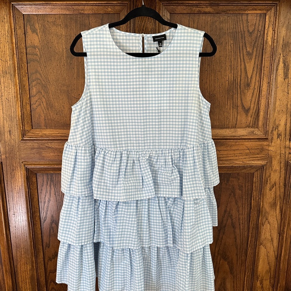 Who What Wear Light Blue Gingham Tiered Dress